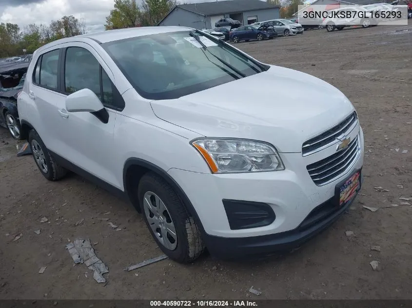 2016 Chevrolet Trax 1Ls VIN: 3GNCJKSB7GL165293 Lot: 40590722