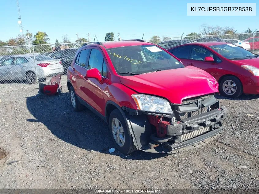 2016 Chevrolet Trax Lt VIN: KL7CJPSB5GB728538 Lot: 40607957