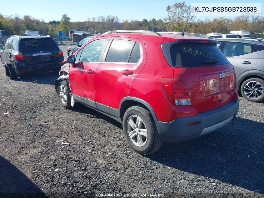 2016 Chevrolet Trax Lt VIN: KL7CJPSB5GB728538 Lot: 40607957