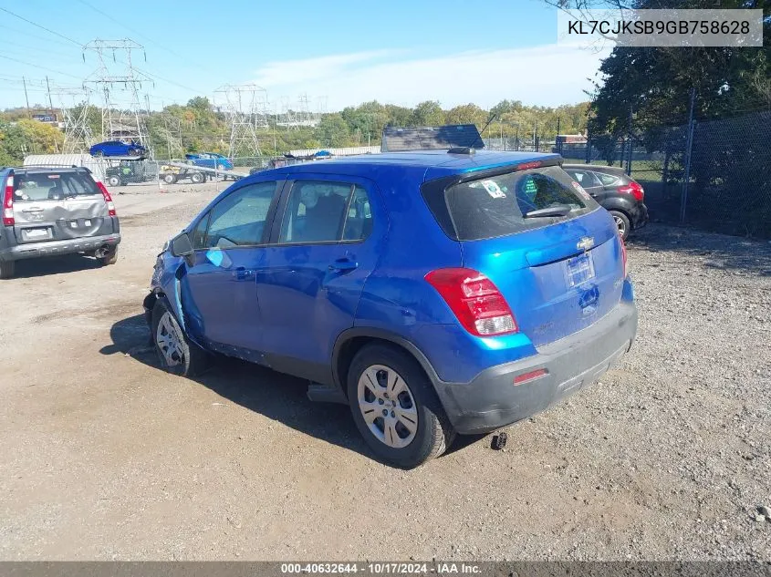 2016 Chevrolet Trax 1Ls VIN: KL7CJKSB9GB758628 Lot: 40632644