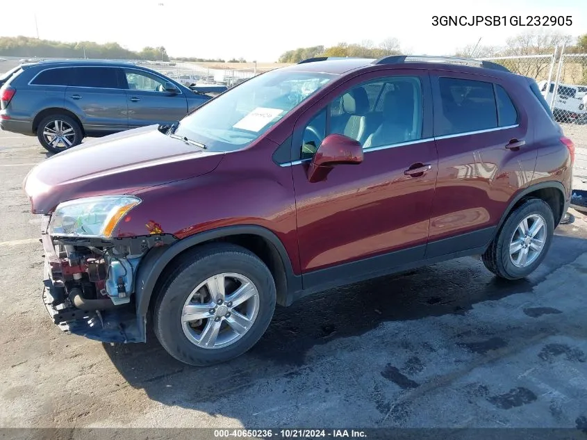 2016 Chevrolet Trax 1Lt VIN: 3GNCJPSB1GL232905 Lot: 40650236