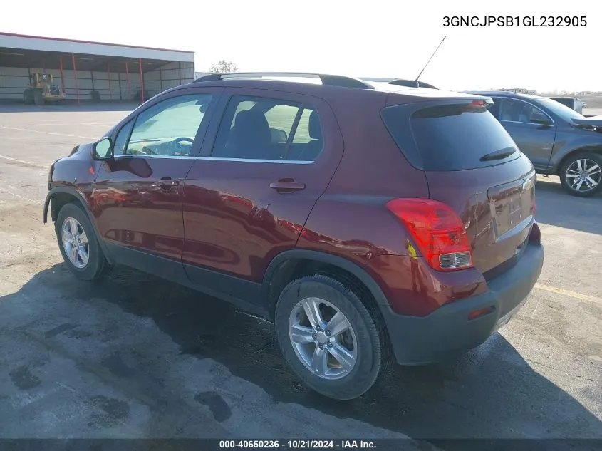 2016 Chevrolet Trax 1Lt VIN: 3GNCJPSB1GL232905 Lot: 40650236