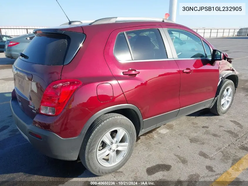 2016 Chevrolet Trax 1Lt VIN: 3GNCJPSB1GL232905 Lot: 40650236