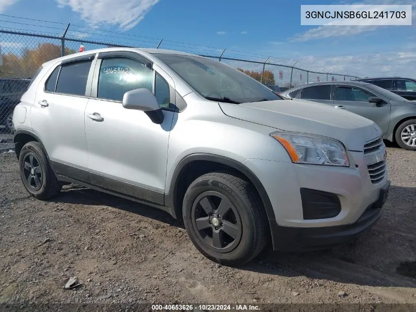 2016 Chevrolet Trax 1Ls VIN: 3GNCJNSB6GL241703 Lot: 40653626