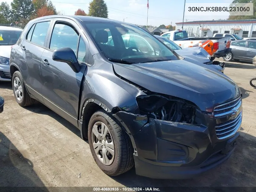 2016 Chevrolet Trax 1Ls VIN: 3GNCJKSB8GL231060 Lot: 40693935