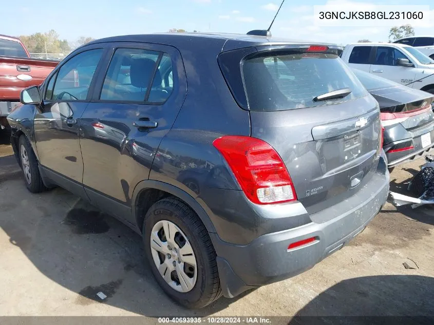 2016 Chevrolet Trax 1Ls VIN: 3GNCJKSB8GL231060 Lot: 40693935