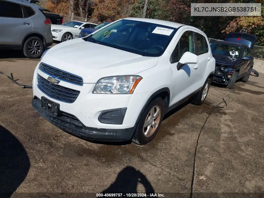 2016 Chevrolet Trax 1Ls VIN: KL7CJNSB2GB538751 Lot: 40699757