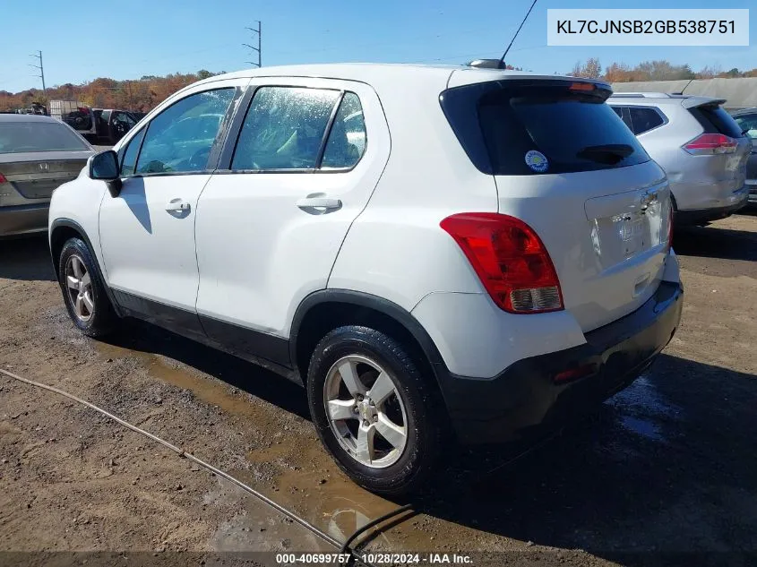 2016 Chevrolet Trax 1Ls VIN: KL7CJNSB2GB538751 Lot: 40699757