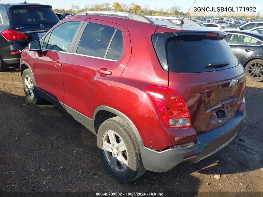 2016 Chevrolet Trax Lt VIN: 3GNCJLSB4GL171932 Lot: 40709502