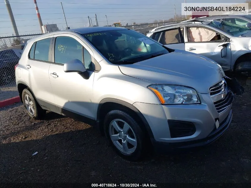 2016 Chevrolet Trax 1Ls VIN: 3GNCJNSB4GL184224 Lot: 40718624