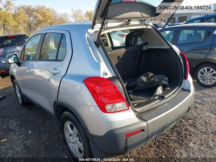 2016 Chevrolet Trax 1Ls VIN: 3GNCJNSB4GL184224 Lot: 40718624