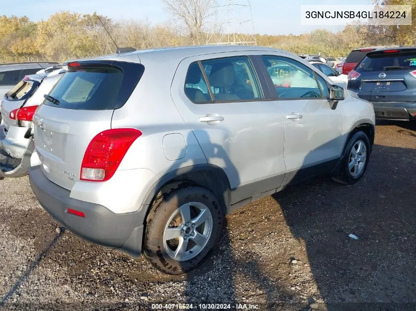 2016 Chevrolet Trax 1Ls VIN: 3GNCJNSB4GL184224 Lot: 40718624