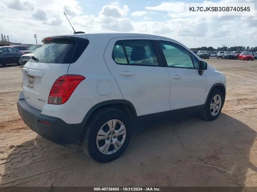 2016 Chevrolet Trax 1Ls VIN: KL7CJKSB3GB740545 Lot: 40726985