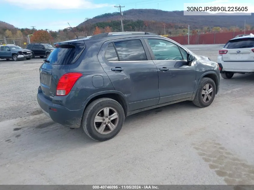 2016 Chevrolet Trax Lt VIN: 3GNCJPSB9GL225605 Lot: 40746095