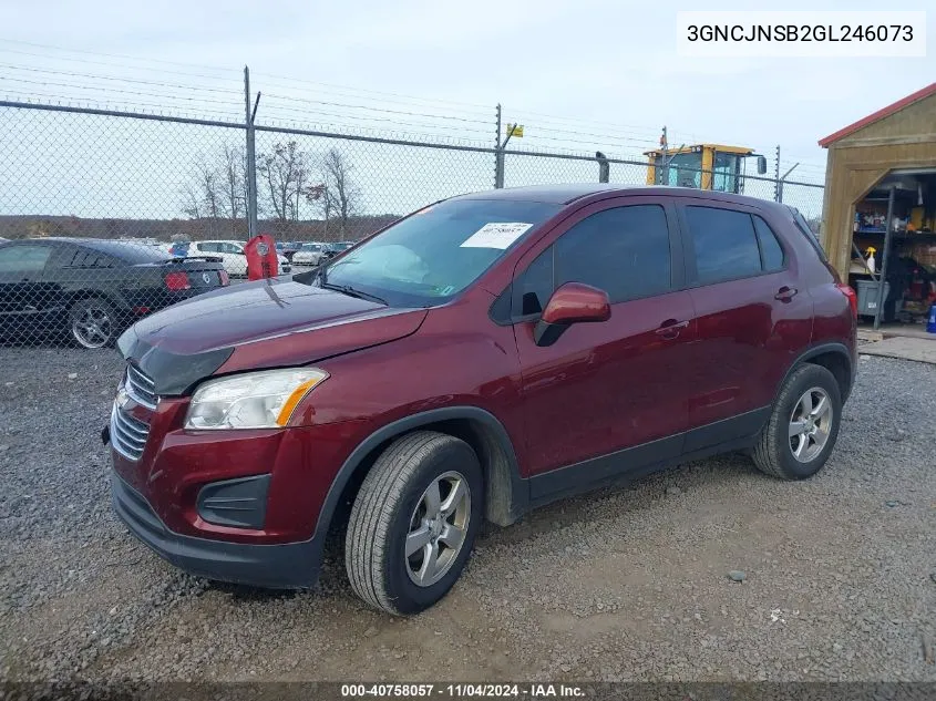 2016 Chevrolet Trax 1Ls VIN: 3GNCJNSB2GL246073 Lot: 40758057