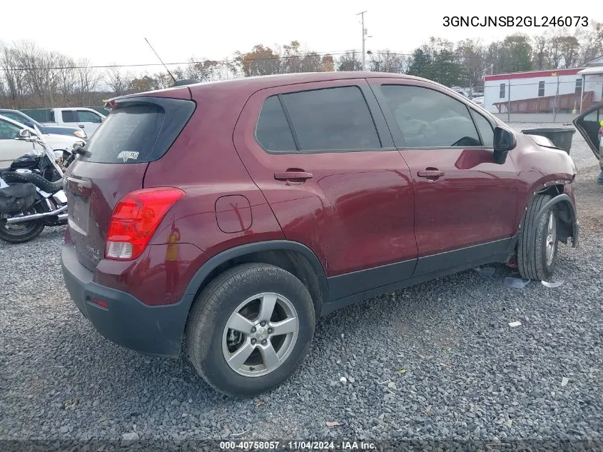 2016 Chevrolet Trax 1Ls VIN: 3GNCJNSB2GL246073 Lot: 40758057