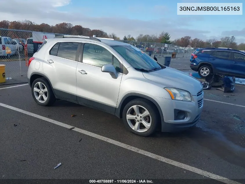 2016 Chevrolet Trax Ltz VIN: 3GNCJMSB0GL165163 Lot: 40758897