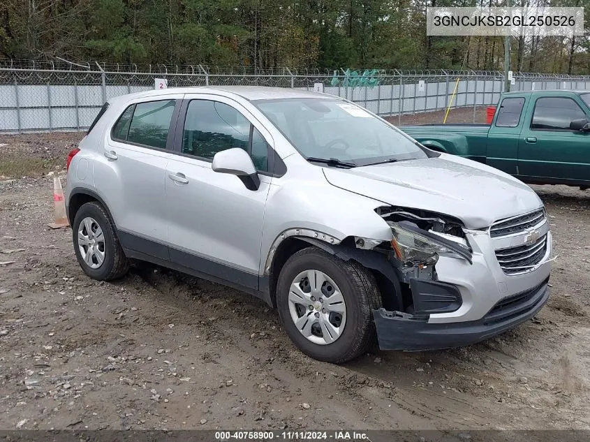 2016 Chevrolet Trax 1Ls VIN: 3GNCJKSB2GL250526 Lot: 40758900