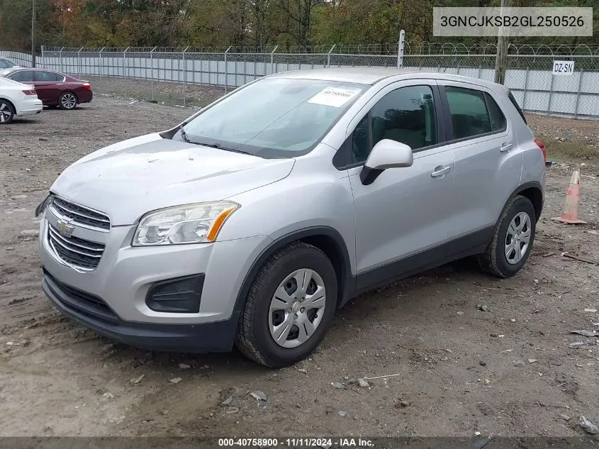 2016 Chevrolet Trax 1Ls VIN: 3GNCJKSB2GL250526 Lot: 40758900