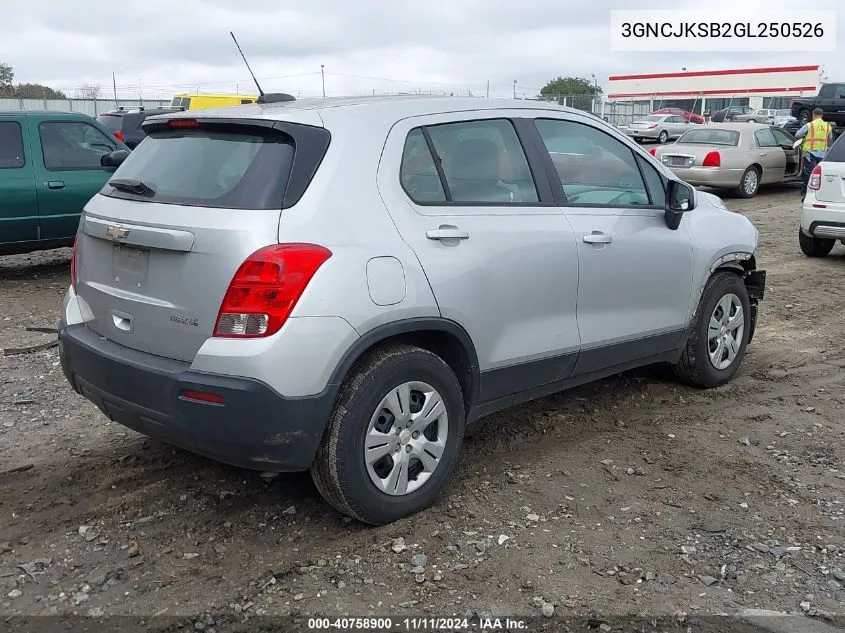 2016 Chevrolet Trax 1Ls VIN: 3GNCJKSB2GL250526 Lot: 40758900