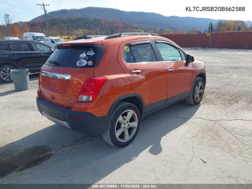 2016 Chevrolet Trax Ltz VIN: KL7CJRSB2GB662588 Lot: 40759664