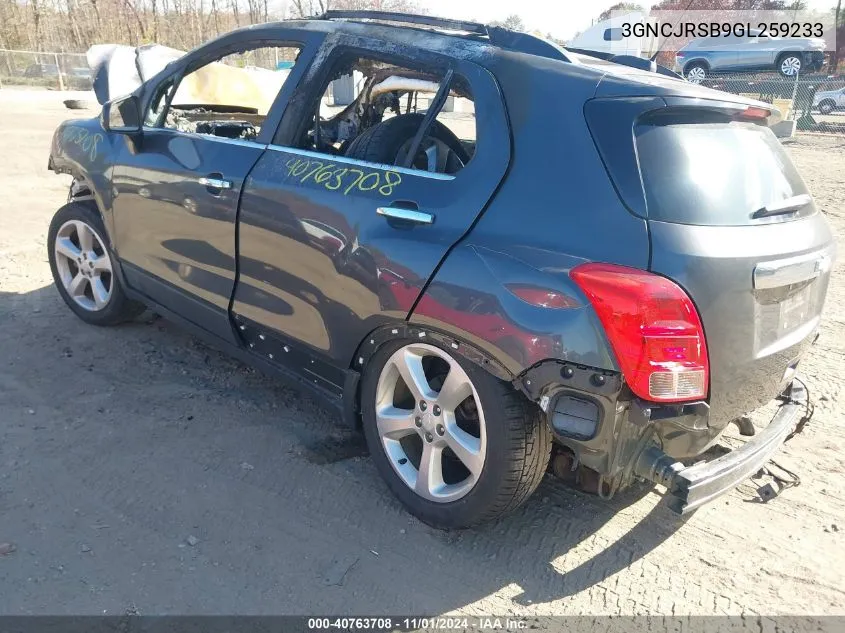 2016 Chevrolet Trax Ltz VIN: 3GNCJRSB9GL259233 Lot: 40763708