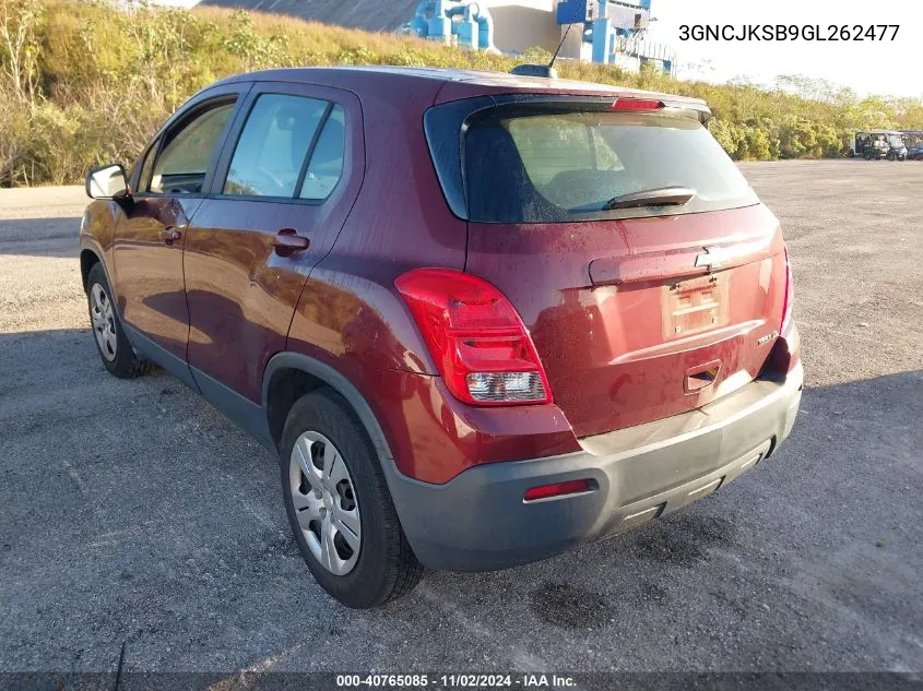 2016 Chevrolet Trax 1Ls VIN: 3GNCJKSB9GL262477 Lot: 40765085