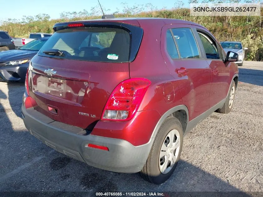 2016 Chevrolet Trax 1Ls VIN: 3GNCJKSB9GL262477 Lot: 40765085