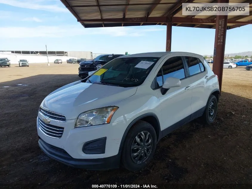 2016 Chevrolet Trax 1Ls VIN: KL7CJKSB2GB756705 Lot: 40770109