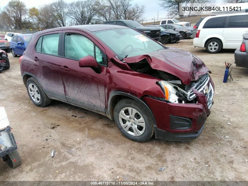 2016 Chevrolet Trax 1Ls VIN: 3GNCJKSB4GL115421 Lot: 40775710