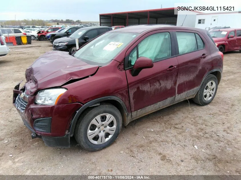 2016 Chevrolet Trax 1Ls VIN: 3GNCJKSB4GL115421 Lot: 40775710