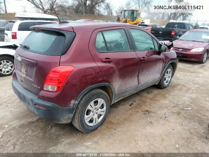 2016 Chevrolet Trax 1Ls VIN: 3GNCJKSB4GL115421 Lot: 40775710