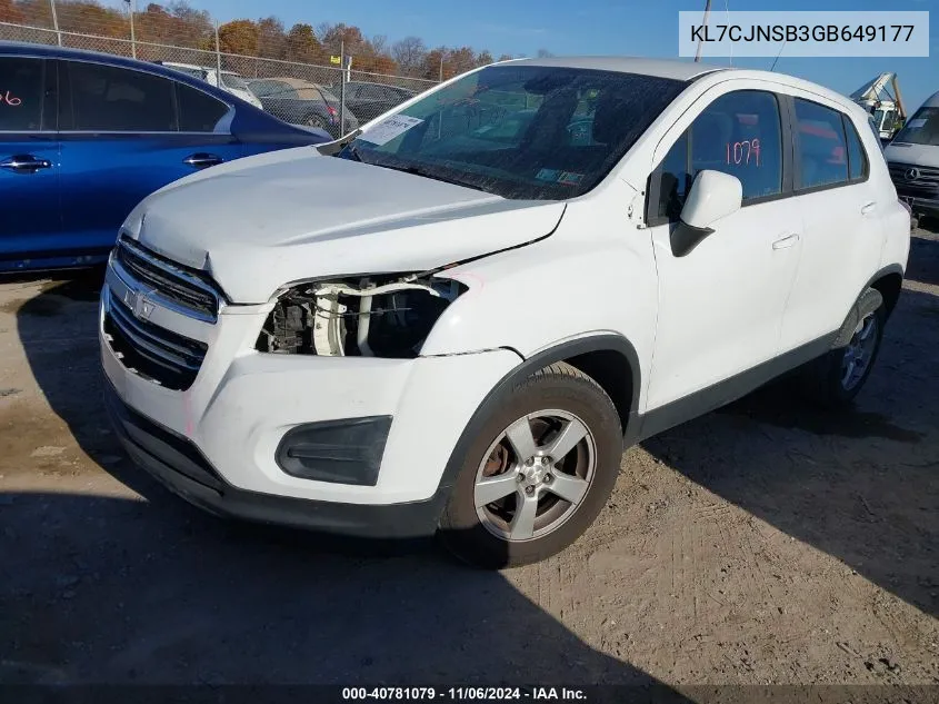 2016 Chevrolet Trax 1Ls VIN: KL7CJNSB3GB649177 Lot: 40781079