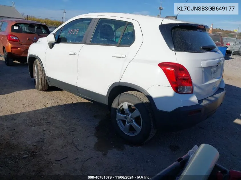 2016 Chevrolet Trax 1Ls VIN: KL7CJNSB3GB649177 Lot: 40781079