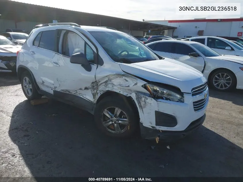 2016 Chevrolet Trax Lt VIN: 3GNCJLSB2GL236518 Lot: 40789691