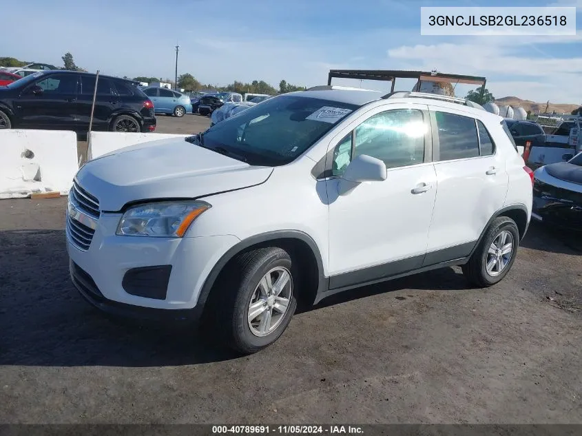 2016 Chevrolet Trax Lt VIN: 3GNCJLSB2GL236518 Lot: 40789691