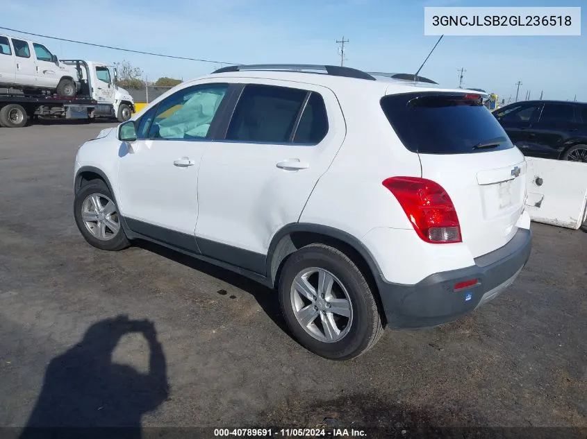 2016 Chevrolet Trax Lt VIN: 3GNCJLSB2GL236518 Lot: 40789691