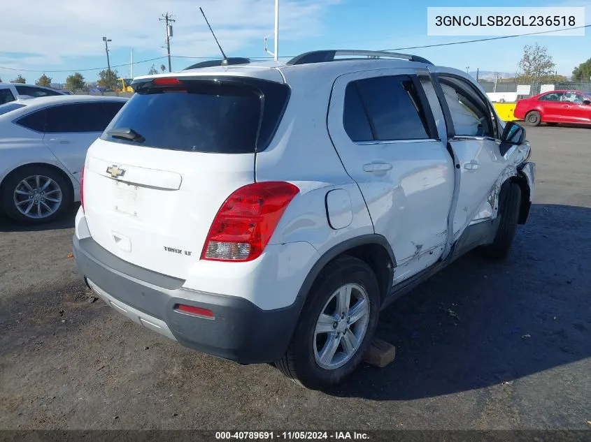 2016 Chevrolet Trax Lt VIN: 3GNCJLSB2GL236518 Lot: 40789691