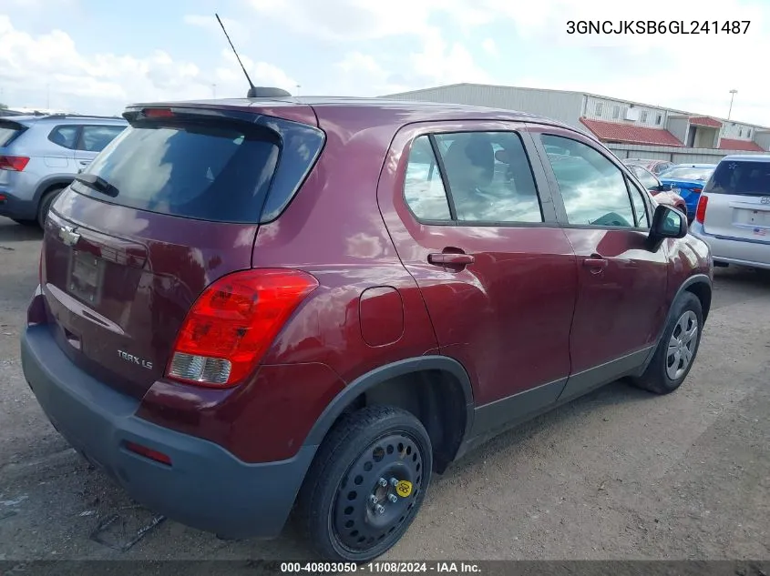 2016 Chevrolet Trax 1Ls VIN: 3GNCJKSB6GL241487 Lot: 40803050