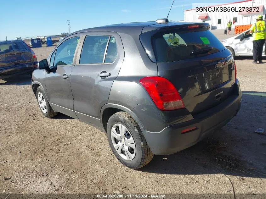 2016 Chevrolet Trax 1Ls VIN: 3GNCJKSB6GL273372 Lot: 40820200