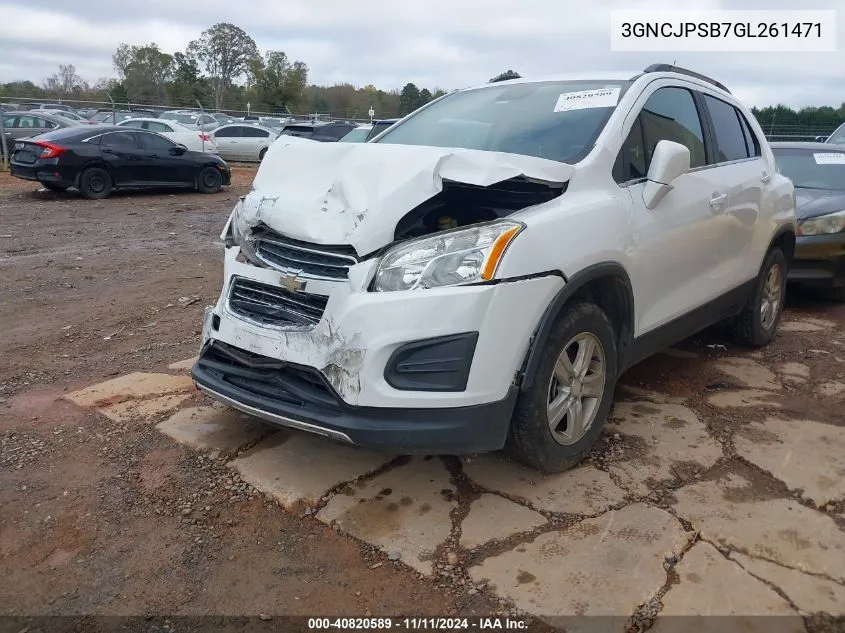 2016 Chevrolet Trax Lt VIN: 3GNCJPSB7GL261471 Lot: 40820589