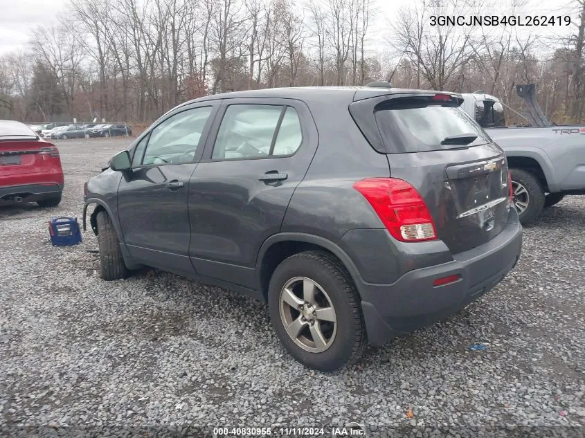 2016 Chevrolet Trax 1Ls VIN: 3GNCJNSB4GL262419 Lot: 40830955