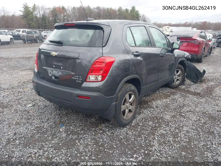 2016 Chevrolet Trax 1Ls VIN: 3GNCJNSB4GL262419 Lot: 40830955