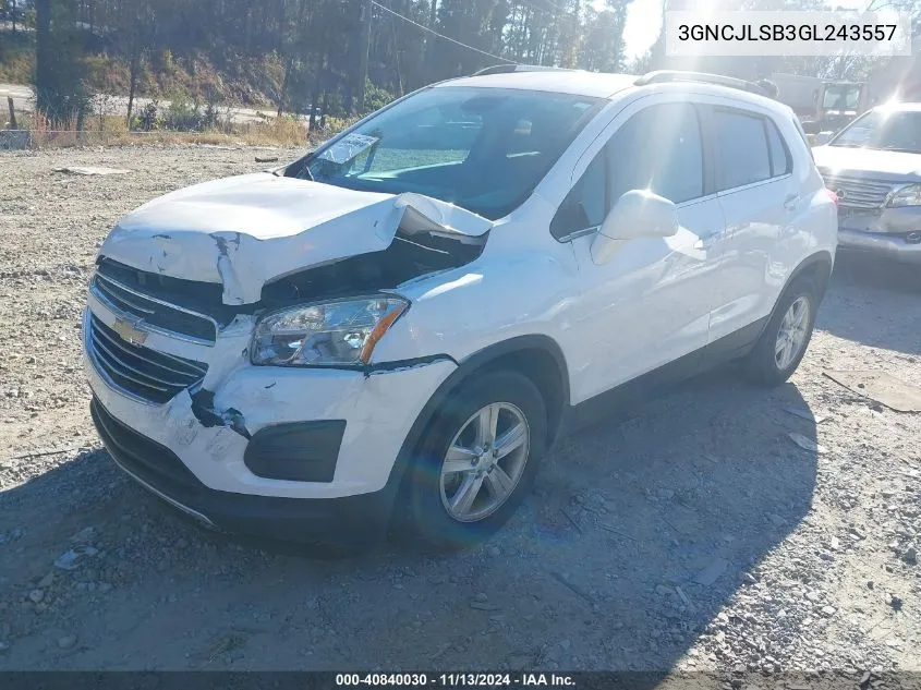 2016 Chevrolet Trax Lt VIN: 3GNCJLSB3GL243557 Lot: 40840030