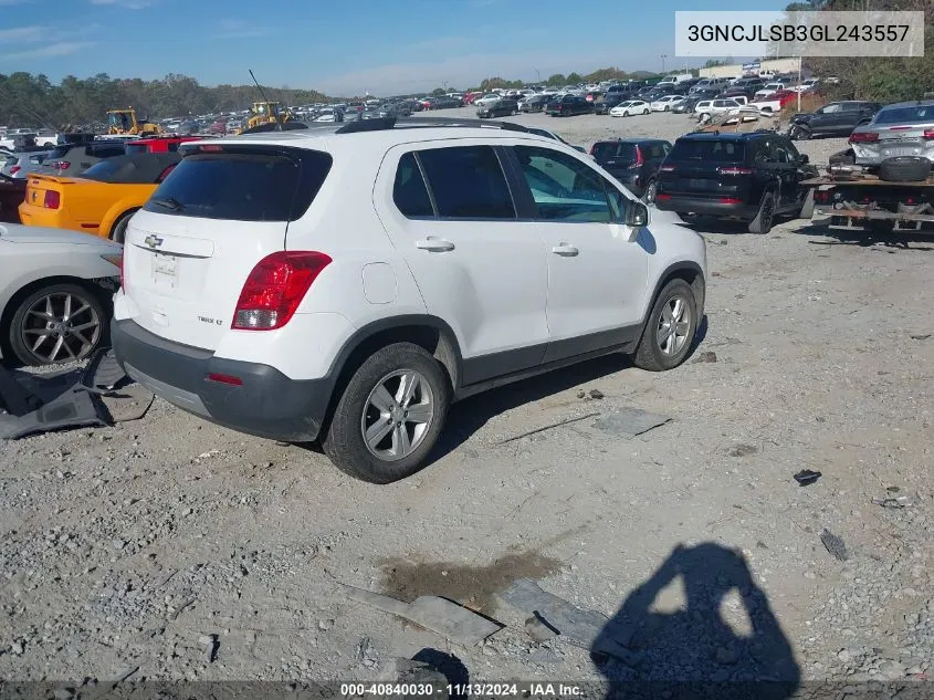 2016 Chevrolet Trax Lt VIN: 3GNCJLSB3GL243557 Lot: 40840030