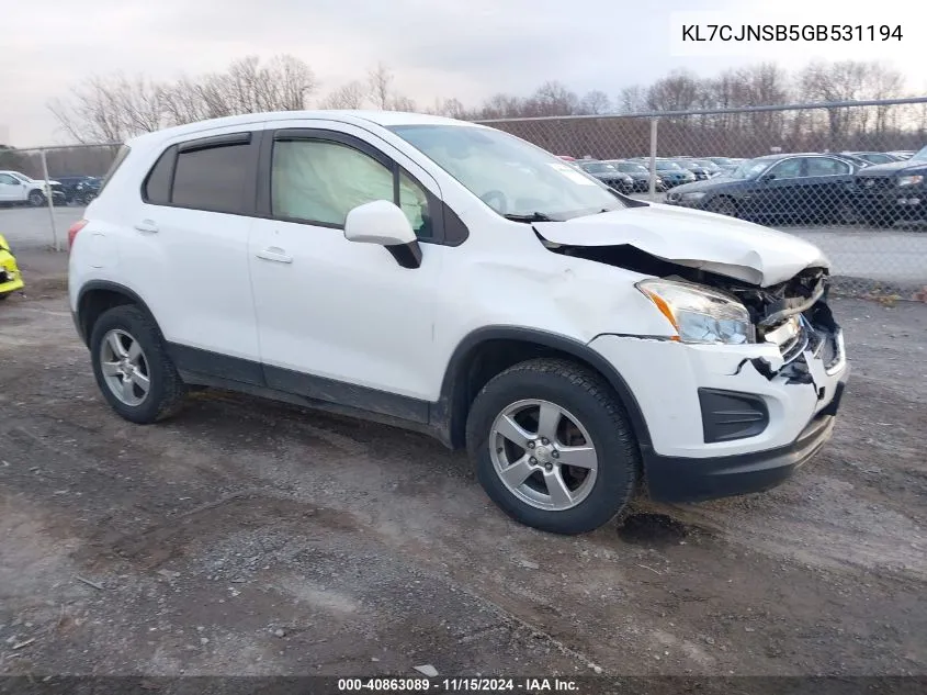 2016 Chevrolet Trax 1Ls VIN: KL7CJNSB5GB531194 Lot: 40863089