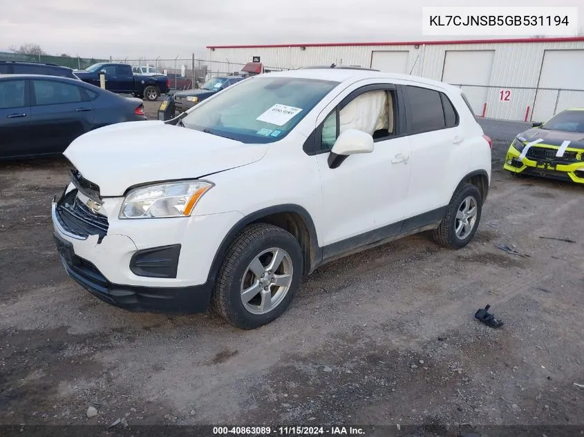 2016 Chevrolet Trax 1Ls VIN: KL7CJNSB5GB531194 Lot: 40863089