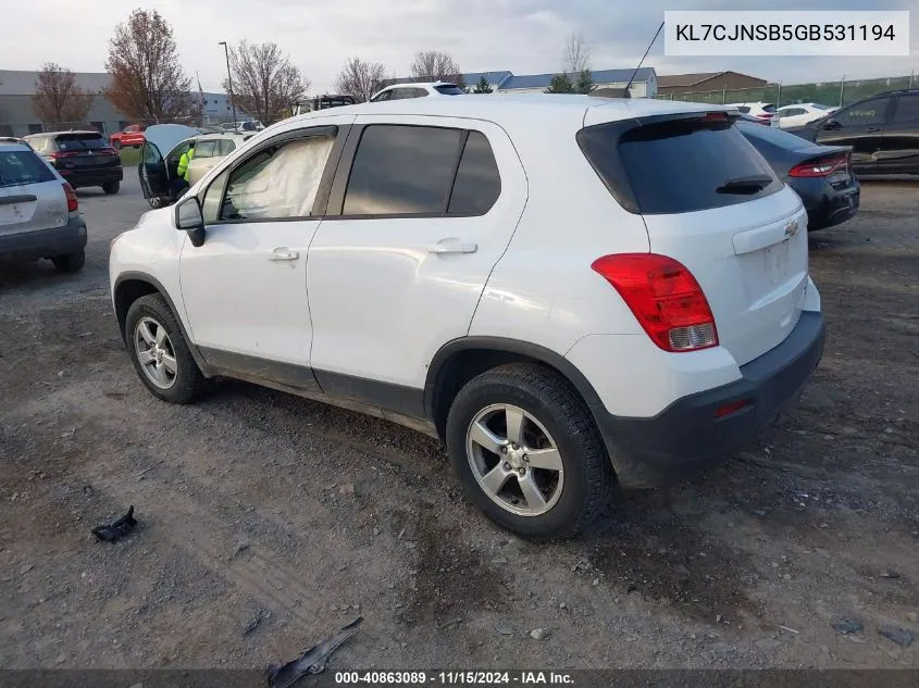 2016 Chevrolet Trax 1Ls VIN: KL7CJNSB5GB531194 Lot: 40863089