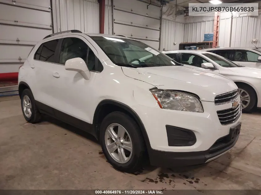 2016 Chevrolet Trax Lt VIN: KL7CJPSB7GB669833 Lot: 40864976