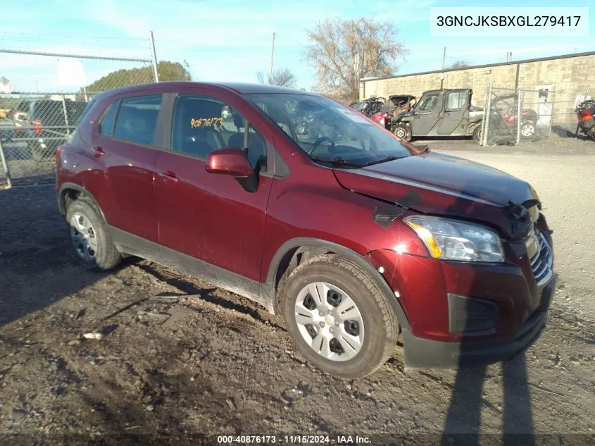 2016 Chevrolet Trax 1Ls VIN: 3GNCJKSBXGL279417 Lot: 40876173